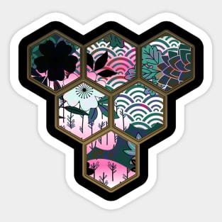 Japanese Geometrical Streetwear Design Floral Cherry Blossom Retro Art Earth Colours 585 Sticker